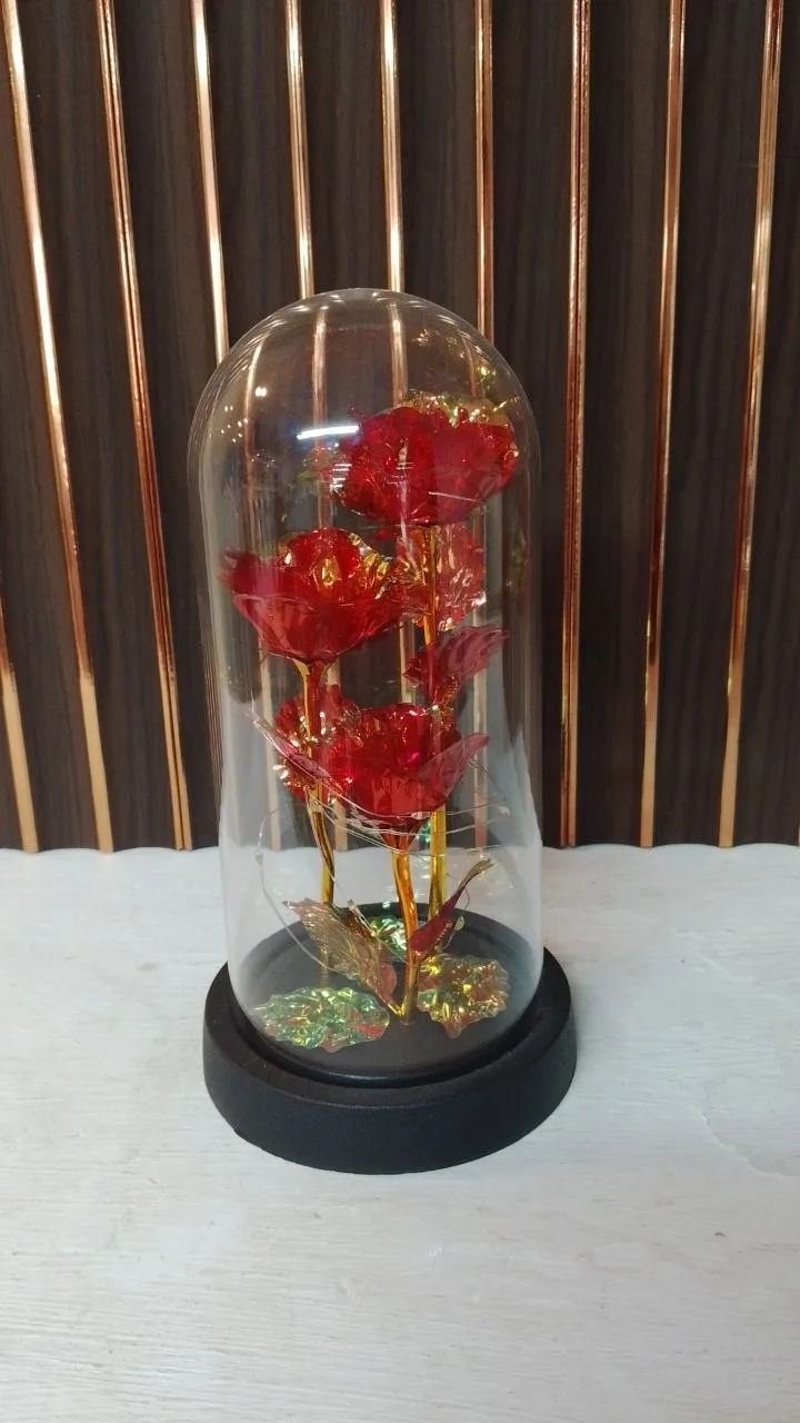 Rosa Tipo Cristal Tornasol Encapsulada con Luces LED